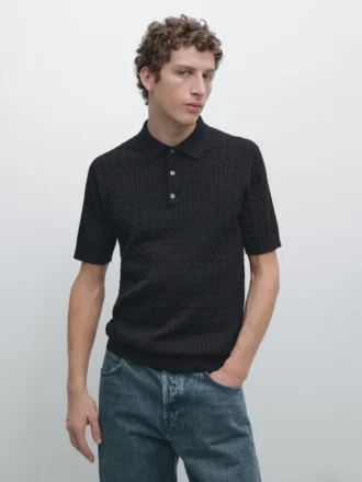 Polo in maglia a trecce 100% cotone