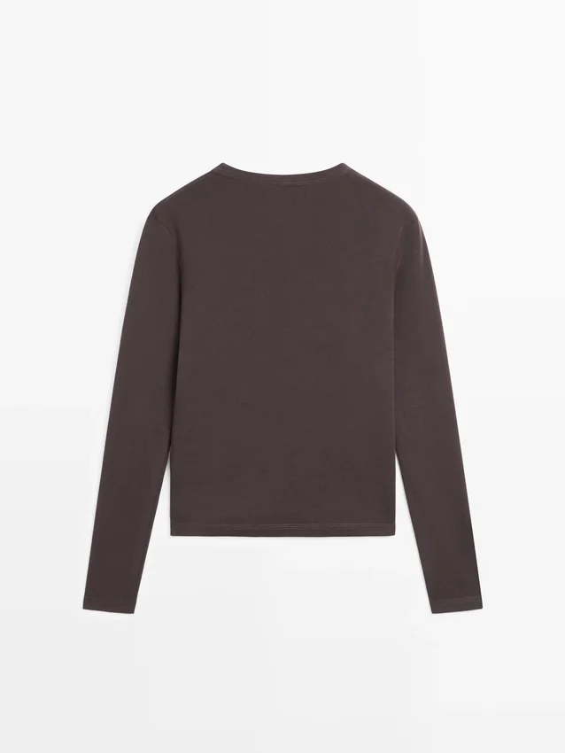 T-Shirt a maniche lunghe a costine melange T-Shirt a maniche lunghe a costine melange