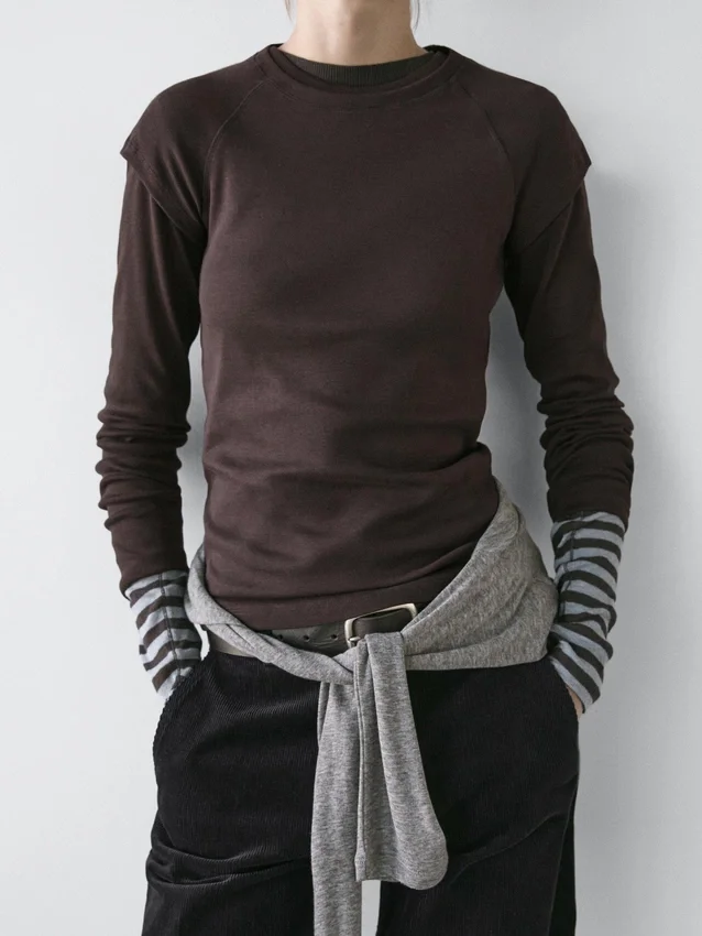 T-Shirt a maniche lunghe a costine melange T-Shirt a maniche lunghe a costine melange