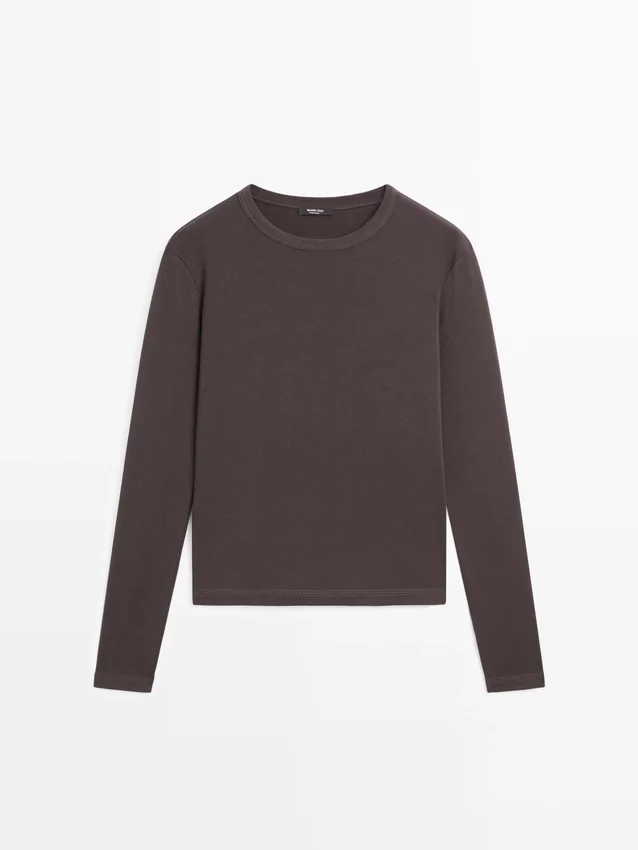 T-Shirt a maniche lunghe a costine melange T-Shirt a maniche lunghe a costine melange