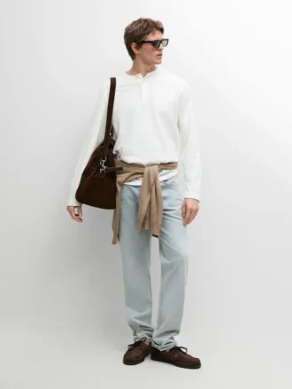 T-Shirt a maniche lunghe con collo Henley