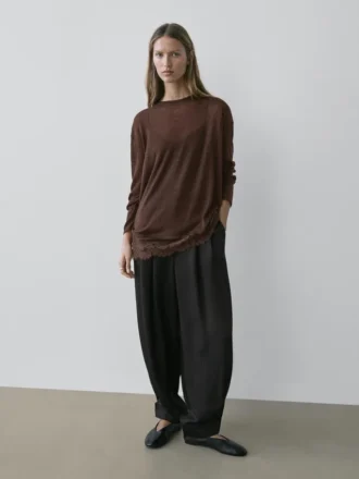 T-Shirt a maniche lunghe con dettagli in pizzo