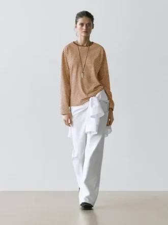 T-Shirt a maniche lunghe in cotone a righe