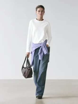 T-Shirt a maniche lunghe in interlock 100% cotone