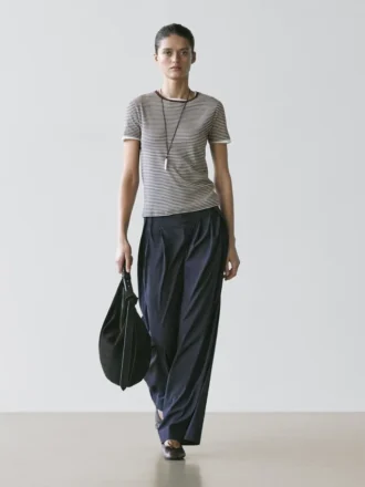 T-Shirt a righe a doppio strato con maniche corte