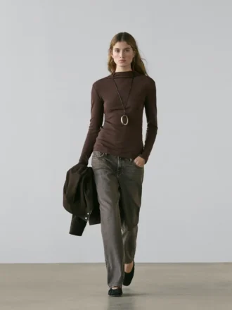 T-Shirt in cotone a maniche lunghe a costine